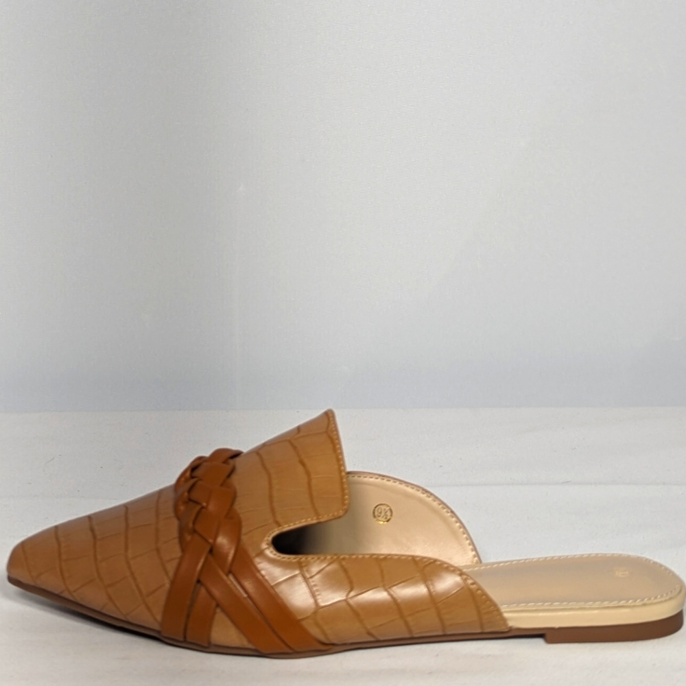NEW Viandso Womens Braided Strap Flat Mules Closed Pointed Toe Backless Sz 9.5